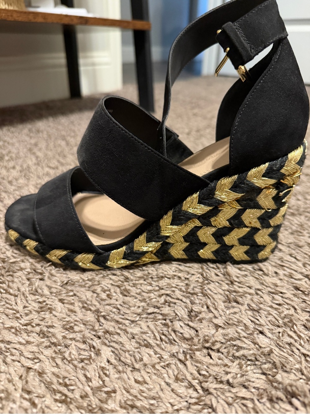 ASOS Black Wedge Sandals with Gold Braided Espadrille